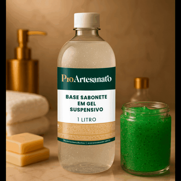 Frasco de Base Sabonete Gel Suspensivo de 1 litro sobre superfície branca.