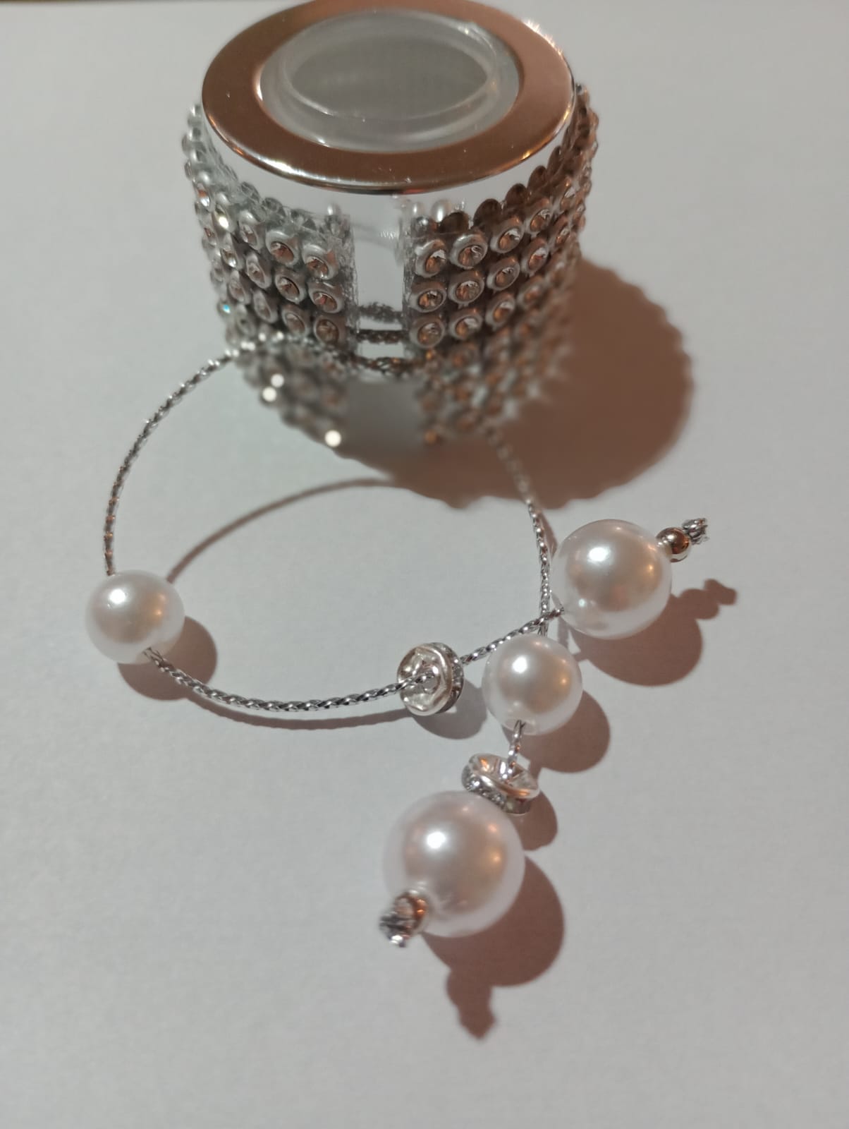 Pingente Anel Para Tampa Strass Perola Prata