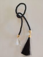 Pingente Torcel Preto Franja e Cristal com Dourado