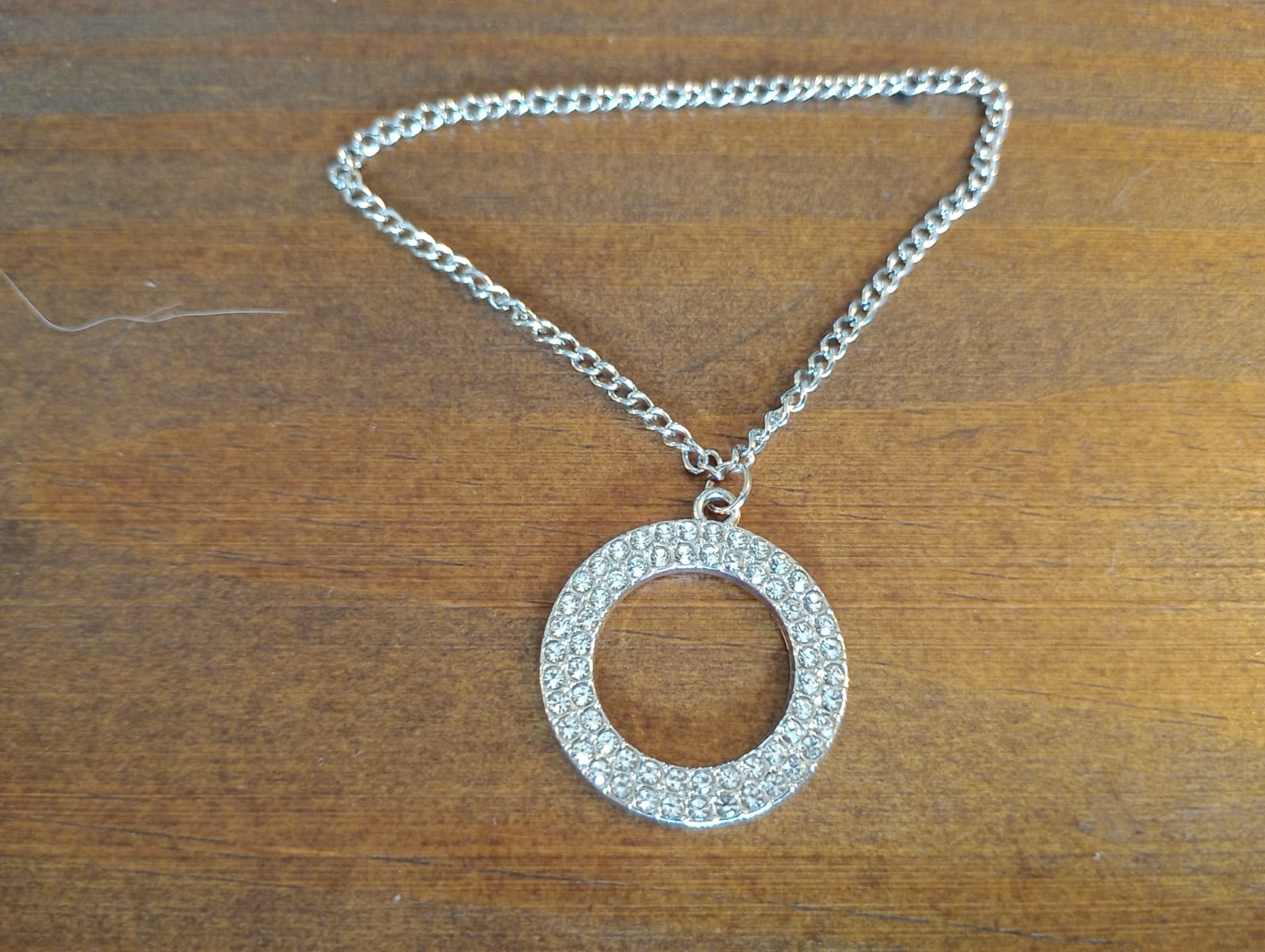 Pingente Correntinha Circular Strass Prata