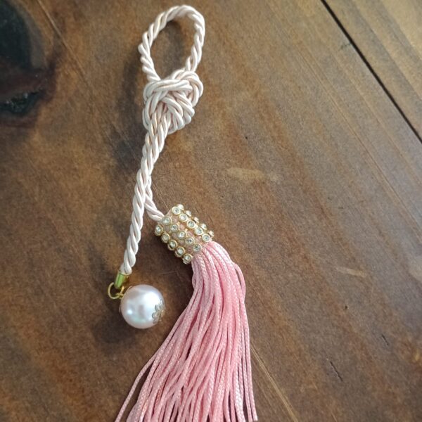 Pingente Torcel Rose Strass Perola Franja Com Dourado