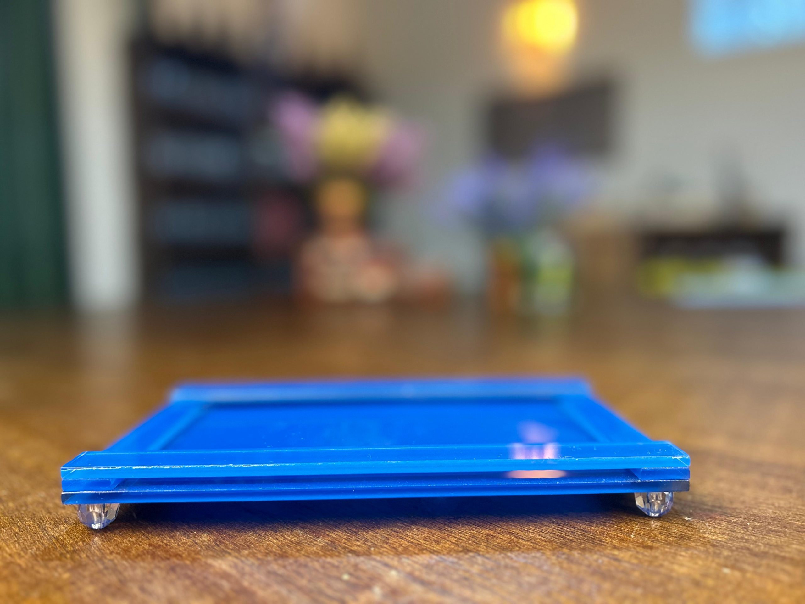 Bandeja em vidro trama azul 12x20 cm