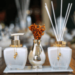 Kit Banheiro Degrade Branco Aromatizador E Porta Sabonete.