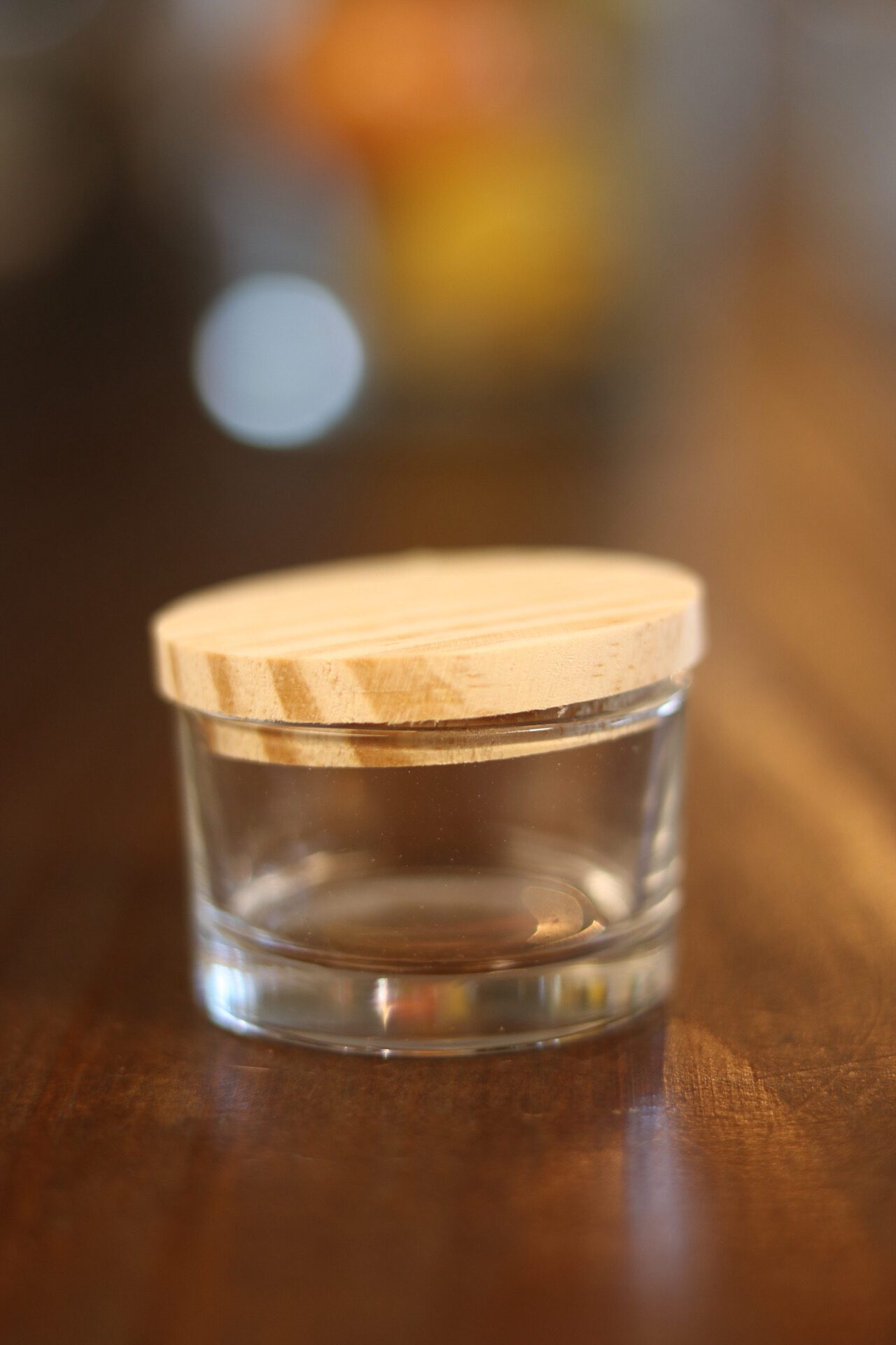 pote de vidro 30 ml Dappen com tampa de madeira para velas e cosméticos artesanais