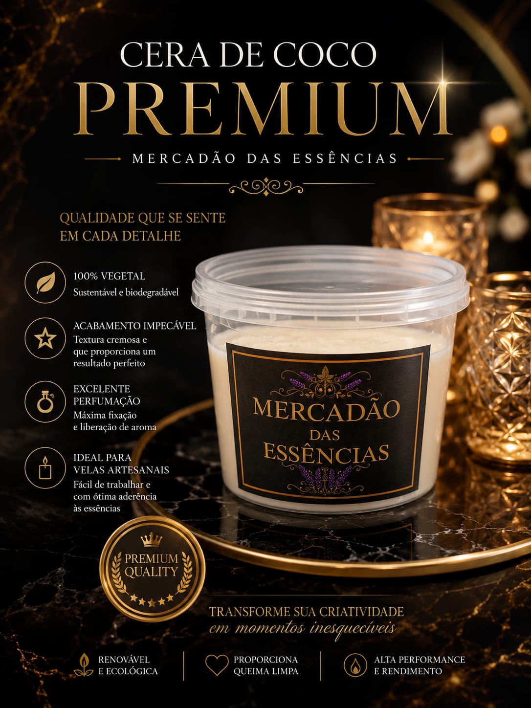Pote de Cera de Coco 1 kg do Mercadão das Essências
