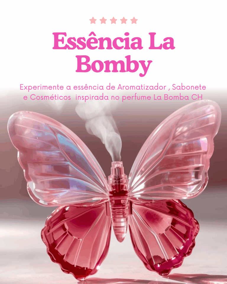 frasco de essência La Bomby utilizado na produção de cosméticos artesanais
