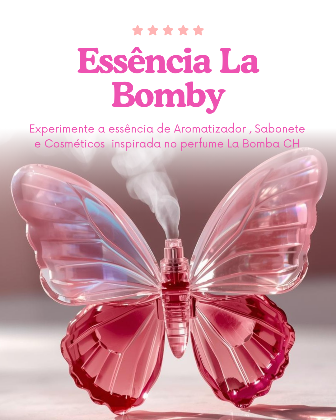 Post para Instagram - Borboleta Perfume (1) frasco de essência La Bomby utilizado na produção de cosméticos artesanais