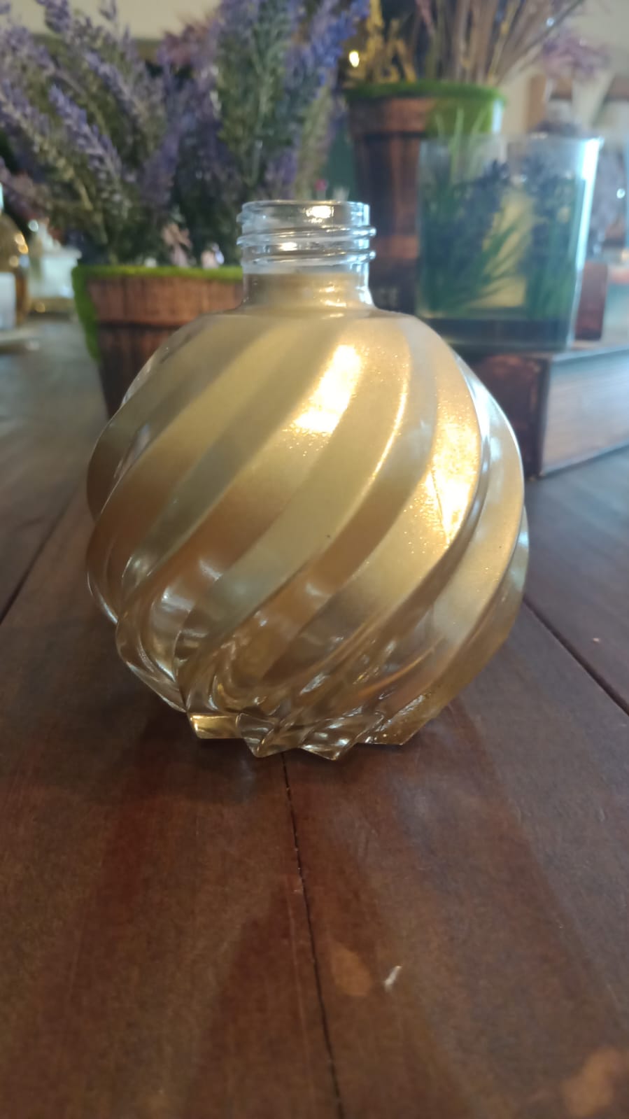 Frasco Vidro Espiral Dourado 250ml