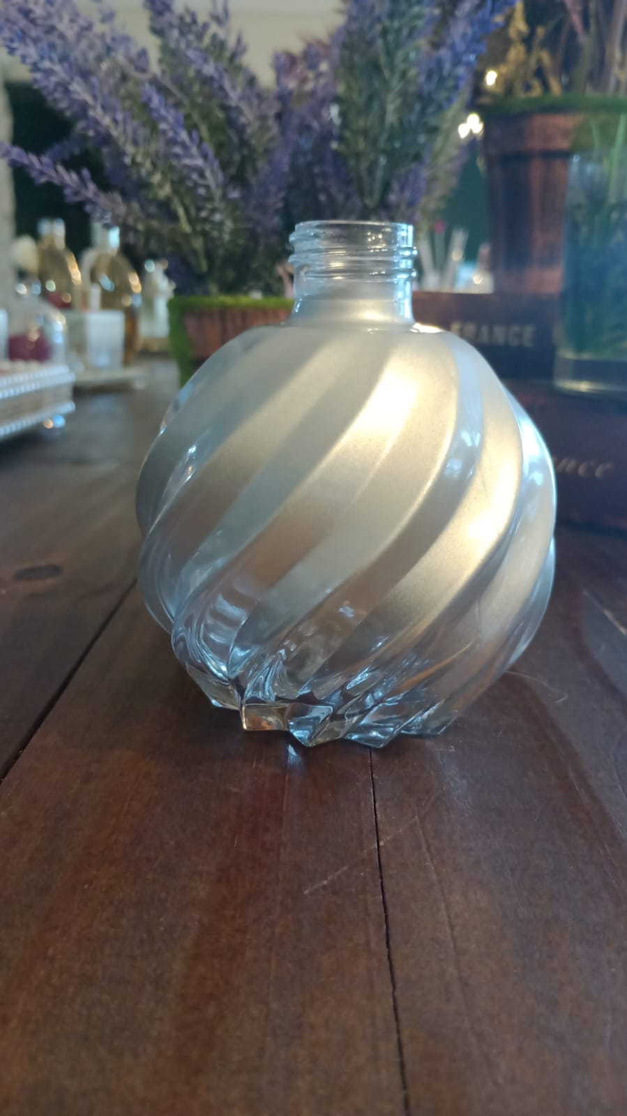 Frasco Vidro Espiral Prata 250ml